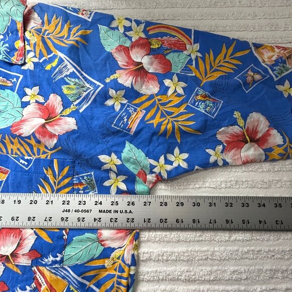 Vintage RO-VEL of California Womens 44 Blue Floral Hawaiian Oversized Tunic Boho - Picture 7 of 7